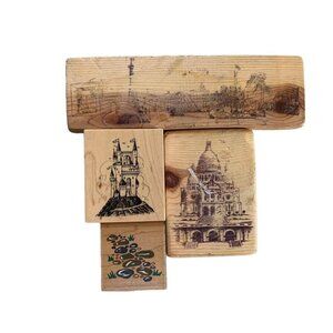 Rubber Stamps Set Scenic & Castle Designs Engravings on Wood